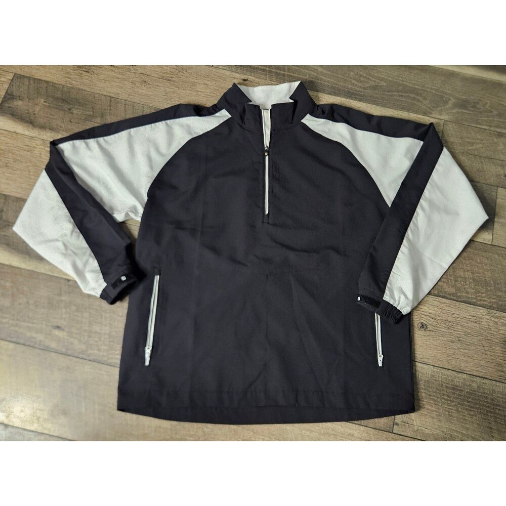 FootJoy Mens Golf 1/4 Quarter Zip Windbreaker Jacket Black White Pockets Large
